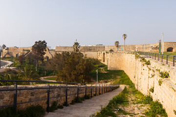 Fototapeta premium The fortified wall of the Akko fortress with a turret