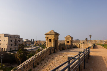 The fortified wall of the Akko fortress with a turret