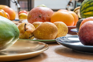 Assorted dishes with seasonal fruits and vegetables