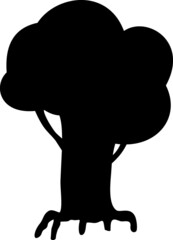 Black silhouette of Cartoon tree isolated on white background
