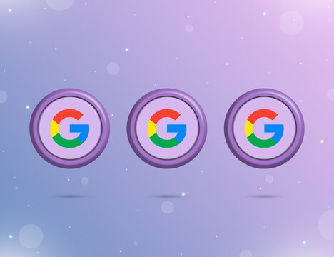 Three round buttons with the logo of the social network google 3d