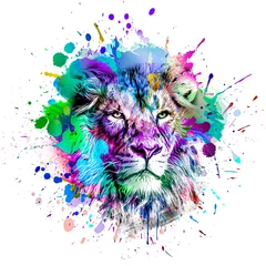 Deurstickers Colorful artistic lion muzzle with bright paint splatters  © reznik_val