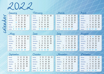 2022 calendario blue lines and gradient calendar