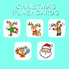 Christmas Flashcards for Children. Cute flashcards for children. Adorable Christmas collection flashcards. Printable colorful collection. Vector illustration. 