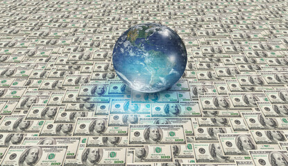 Global economic concept - Dollars around glass globe (Earth)   "Elements of this image furnished by NASA"