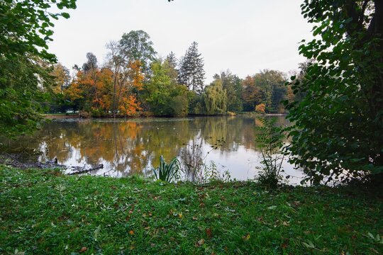 Kromeriz. Rybník v parku na podzim. Česko. Evropa. 