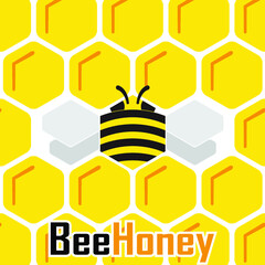 hexagonal bee logo on honeycomb background / honey theme background