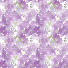 Seamless watercolor pattern. Spring lilac and bird cherry.