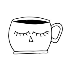 Handmade mug graphic drawing with face emotion.