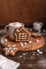 New Year's dessert: ginger cookies and cocoa with marshmallows