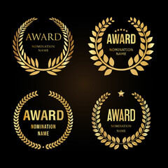 Collection of laurel wreath award retro vintage golden design