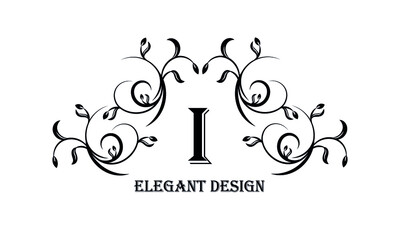 Exquisite design template for an elegant floral monogram with the letter I. Calligraphic stylish ornament. Vector illustration.