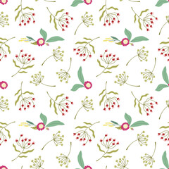 Seamless pattern with abstract modern elegant flowers on white background. For prints, backgrounds, wrapping paper, textile, linen, wallpaper, etc.