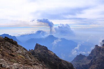 viewpoint Roque de los Muchachos to the Cumbre Vieja volcano in La Palma, Canary Islands, Spain