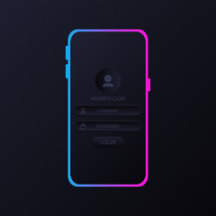 Site login menu in dark style. Black form of authorization on the site or in the application.
