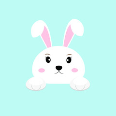 Bunny on a blue background. Easter bunny. Vector illustration