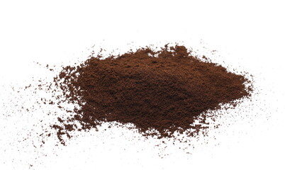 Milled coffee powder pile for espresso isolated on white background 