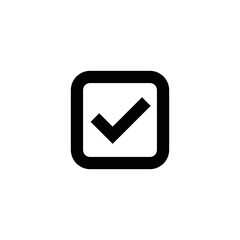 Check mark icon in a square. Tick marks: Accepted, Approved, Yes, Correct, Ok, Right Choices, Task Completion, Voting. Test question symbol. Isolated vector illustration on white background.