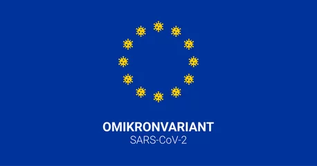 Tapeten Omicron-virus (Covid-19) illustratie van de vlag van de Europese Unie © Renat