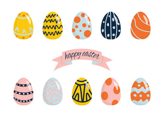 Easter eggs for banner design. Festive event banner. Invitation card, banner. Happy easter, decorated easter card, banner. Vector illustration.