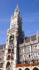 MUNICH, GERMANY - 12 OCT, 2015: Munich City Hall at Marienplatz in the city centre of the Bavarian capital
