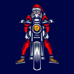 Santa claus biker logo line pop art potrait colorful design with dark background