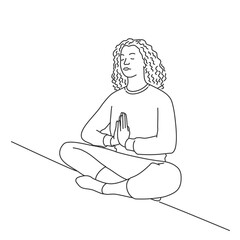 Woman meditating. Relax. Mental health concept. Inner harmony.