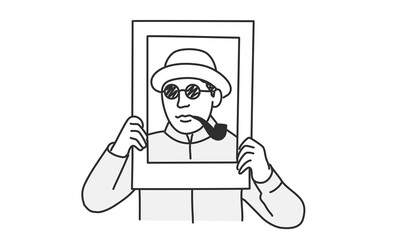 Spy with a smoking pipe holding frame.