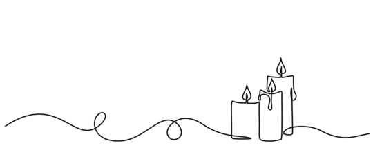 Merry Christmas decoration. Wavy line with Christmas candles.