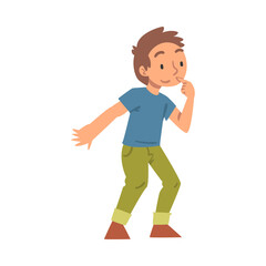 Little Boy Playing Hide and Seek Searching for Location to Hide Vector Illustration