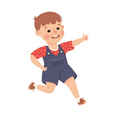 Funny Boy Pointing at Something with Extending Hand and Index Finger Vector Illustration