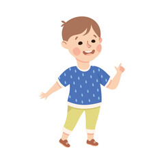 Funny Boy Pointing at Something with Extending Hand and Index Finger Vector Illustration