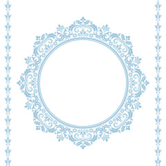 Fototapeta premium Decorative frame Elegant vector element for design in Eastern style, place for text. Floral blue and white border. Lace illustration for invitations and greeting cards