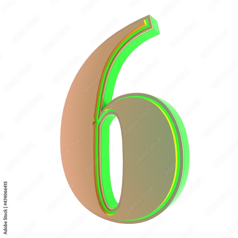 Poster 3d number 6. number on a white background. rendering.