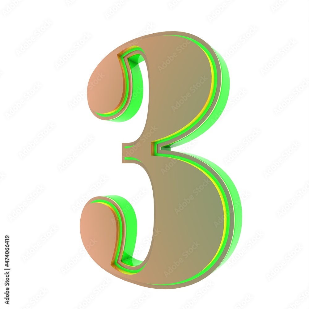 Poster 3d number 3. number on a white background. rendering.