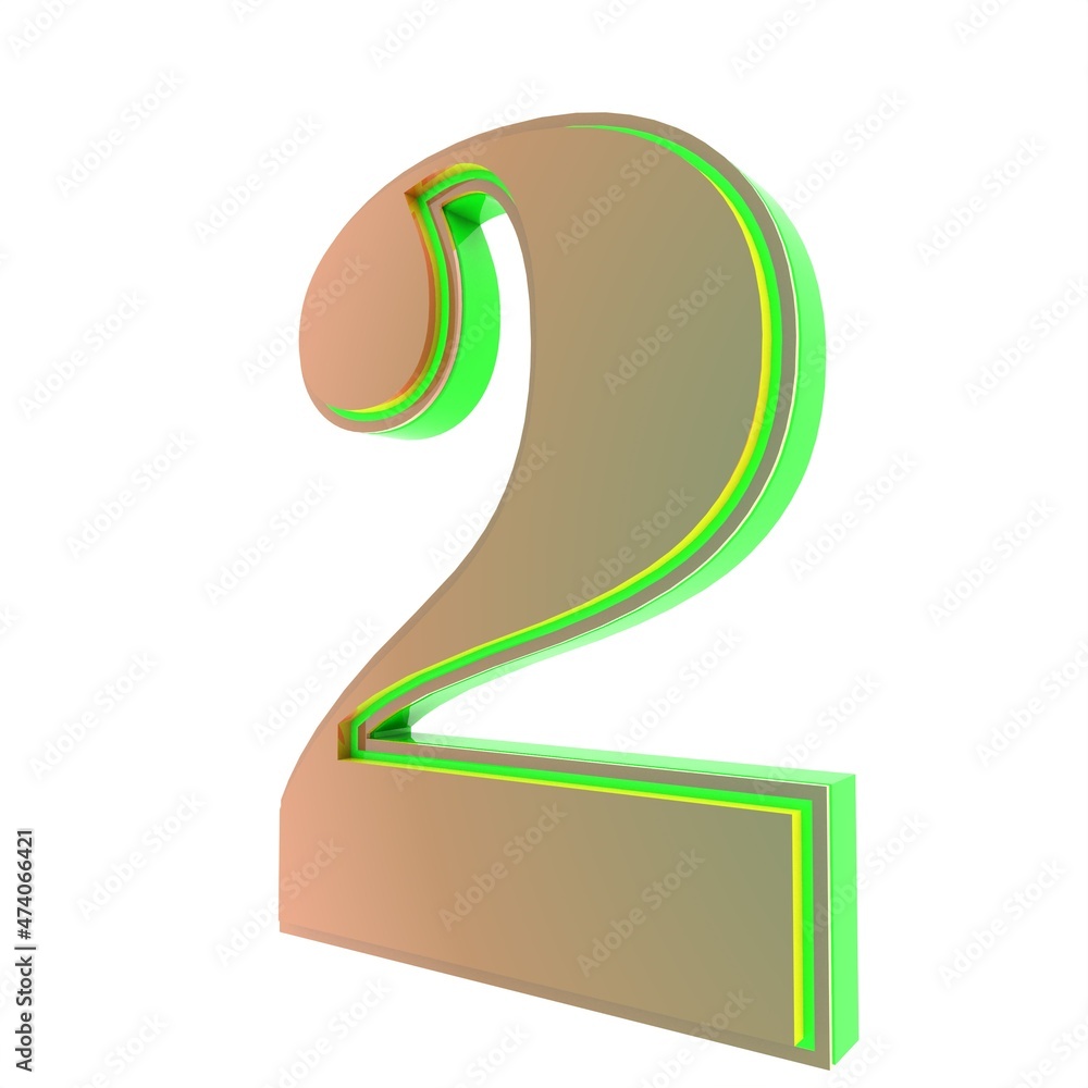 Poster 3d number 2. number on a white background. rendering.