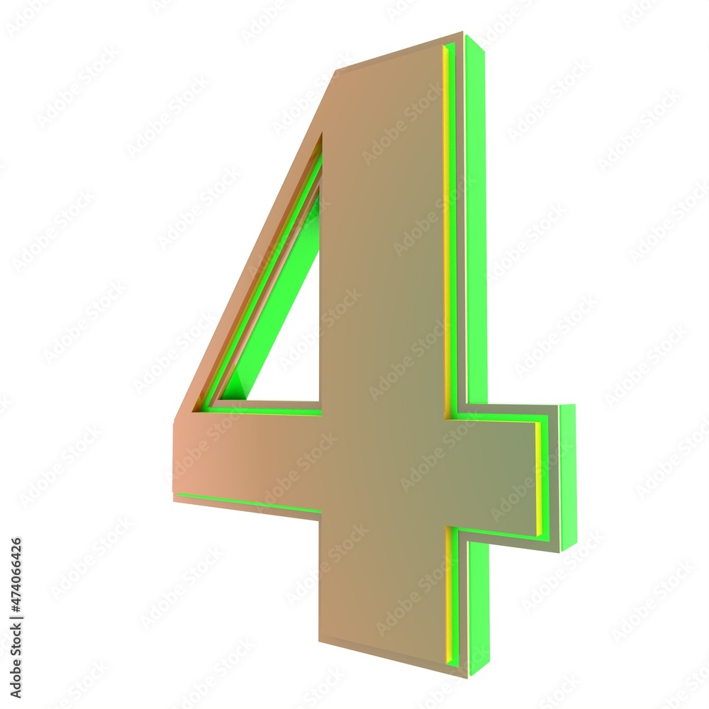 Poster 3d number 4. number on a white background. rendering.