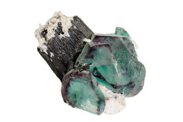 macro mineral fluorite stone on white background