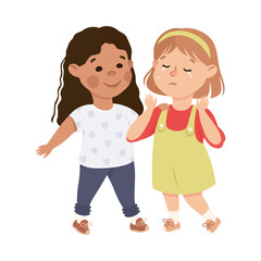 Little Girl Supporting and Comforting Crying Friend Vector Illustration