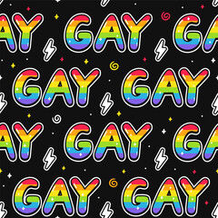Cool stylish Gay word quote text seamless pattern. Vector doodle cartoon character illustration design. Gay quote text,lgbt rigts slogan seamless pattern print design for poster, t-shirt concept