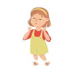 Little Girl in Dress Standing and Crying Feeling Sad Vector Illustration
