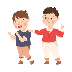 Fototapeta premium Little Boy Supporting and Comforting Crying Friend Vector Illustration