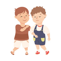 Little Boy Supporting and Comforting Crying Friend Vector Illustration