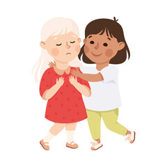 Little Girl Supporting and Comforting Sad Friend Vector Illustration