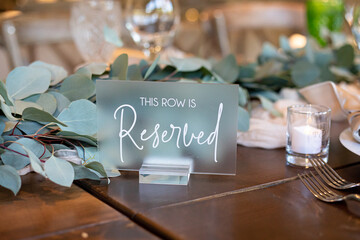 wedding table setting reserved sign