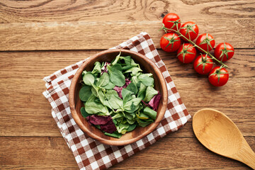 salad plate vegetables fresh ingredients wooden table kitchen