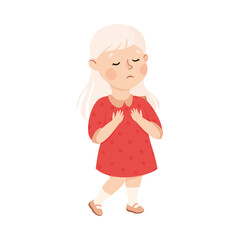 Little Girl Standing Looking Down and Feeling Sad Vector Illustration