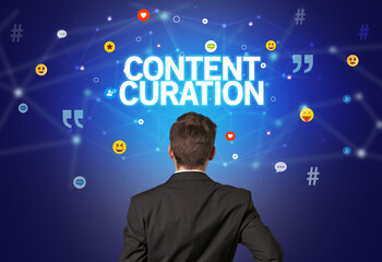 Rear view of a businessman, social media concept