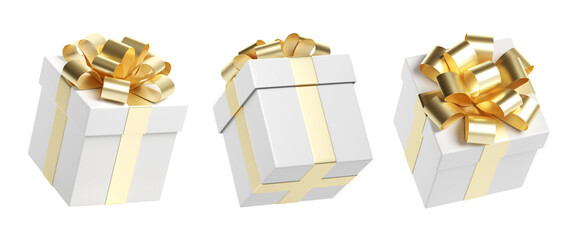 Set of white gift box open and closed. Isolated on a white background. 3D illustration