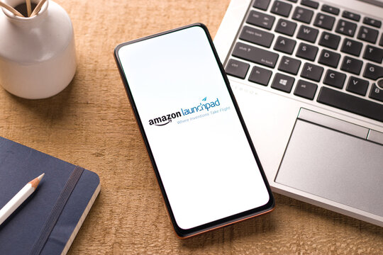 West Bangal, India - December 05, 2021 : Amazon Launchpad logo on phone screen stock image.
